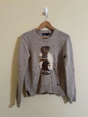 Polo Ralph Lauren Bear Shearling Cotton Sweater Mushroom Marl Medium